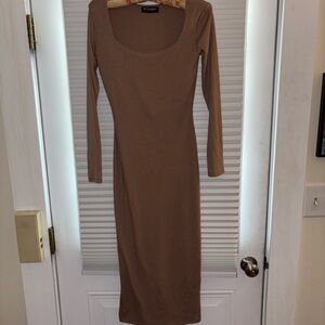 See You Monday Brown Ribbed Bodycon Dress